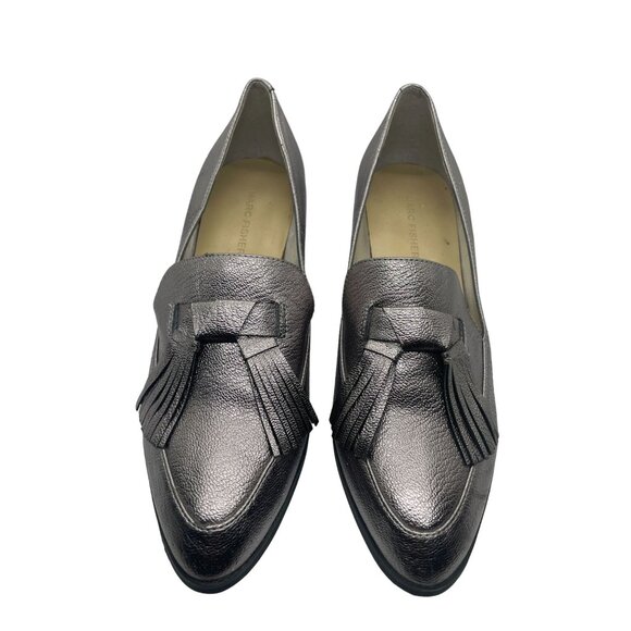Marc Fisher Silver Pebbled Leather Heeled Loafer Style - Picture 2 of 5